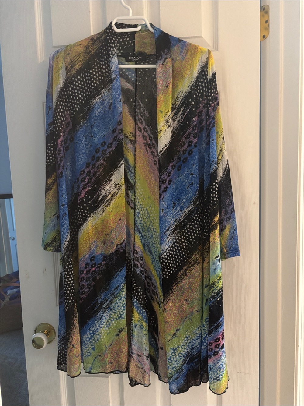 Creation Multi-Color Abstract Print Open Front Cardigan